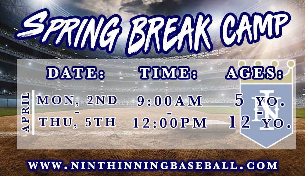 9thinningbball's tweet photo. Come join us for this Spring Break Camp!
Register on our website or call us for more information⚾️ #Baseball #camp #winter #baseballyouth #ninthinning #ninthinningbaseball #chamblee #atlanta #georgia https://t.co/TwoH9qAee9