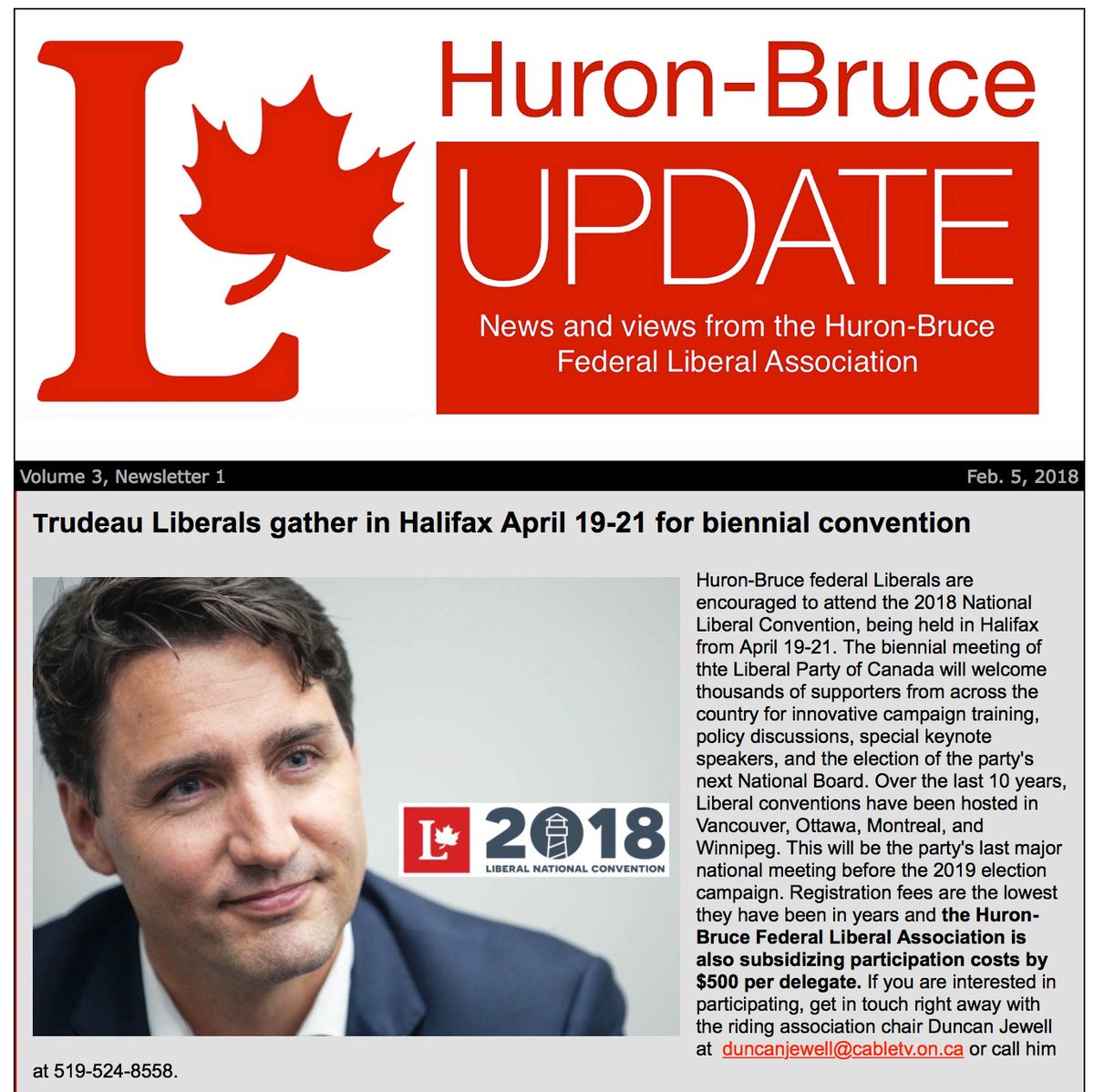 HuronBruceFLA's tweet photo. The latest newsletter from the Huron-Bruce Federal Liberal Association @HuronBruceFLA has just been posted online: https://t.co/TkS4G33ANO https://t.co/uZwLGchYdV