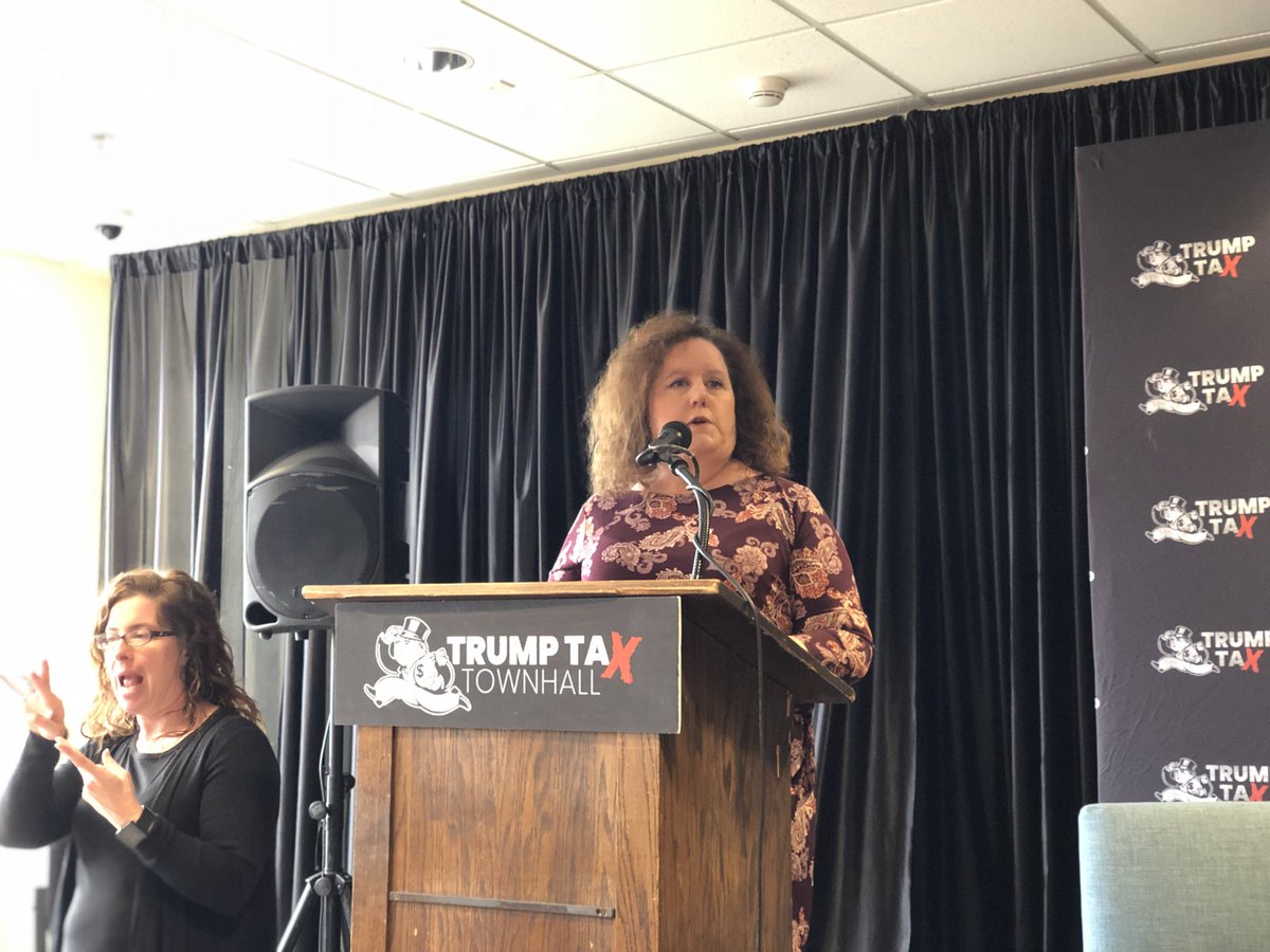 UnrigOurEconomy's tweet photo. “I have a medically fragile child with a heart condition. The #TrumpTax is a direct attack on him and our family.” — Betsy at our Louisville #TrumpTax Town Hall https://t.co/Xm5Qpk3Boj