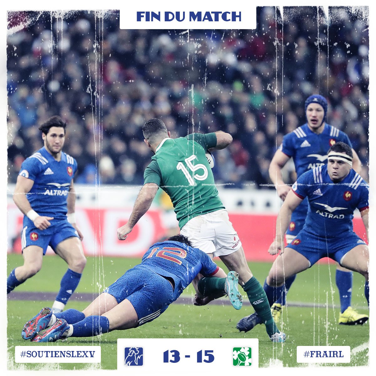 FranceRugby's tweet photo. Terrible dernière seconde pour des Bleus qui ont fait un match valeureux et combatif. Beau combat !
#FRAIRL #PretsAuCombat https://t.co/cr8BJZVjiB