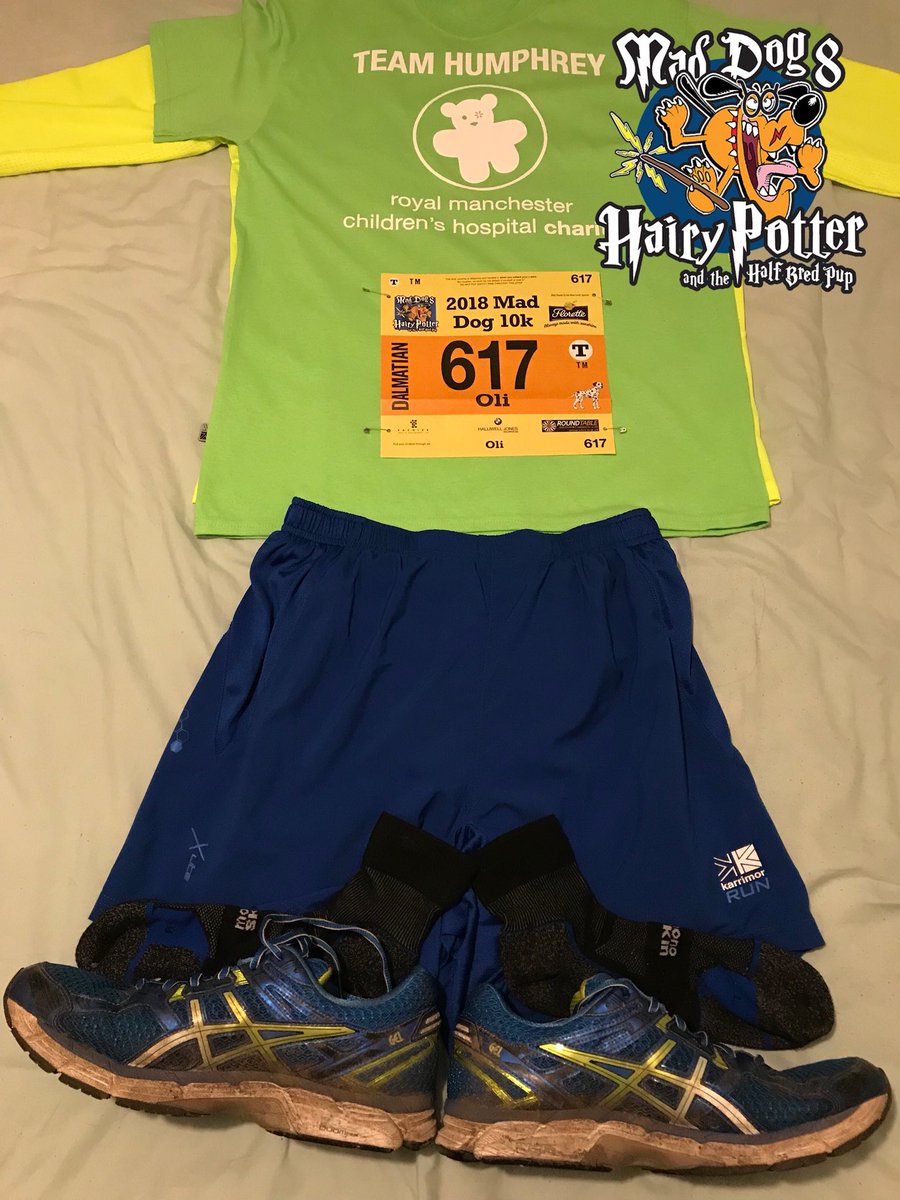 Obligatory race kit photo ready for the @maddog10k tomorrow. 🐶
Running In Memory Of Adam Catterall & raising money for @RMCHcharity.
💚🏃♂️ #IMOAC #MadDog10K #HairyPotterAndTheHalfBredPup