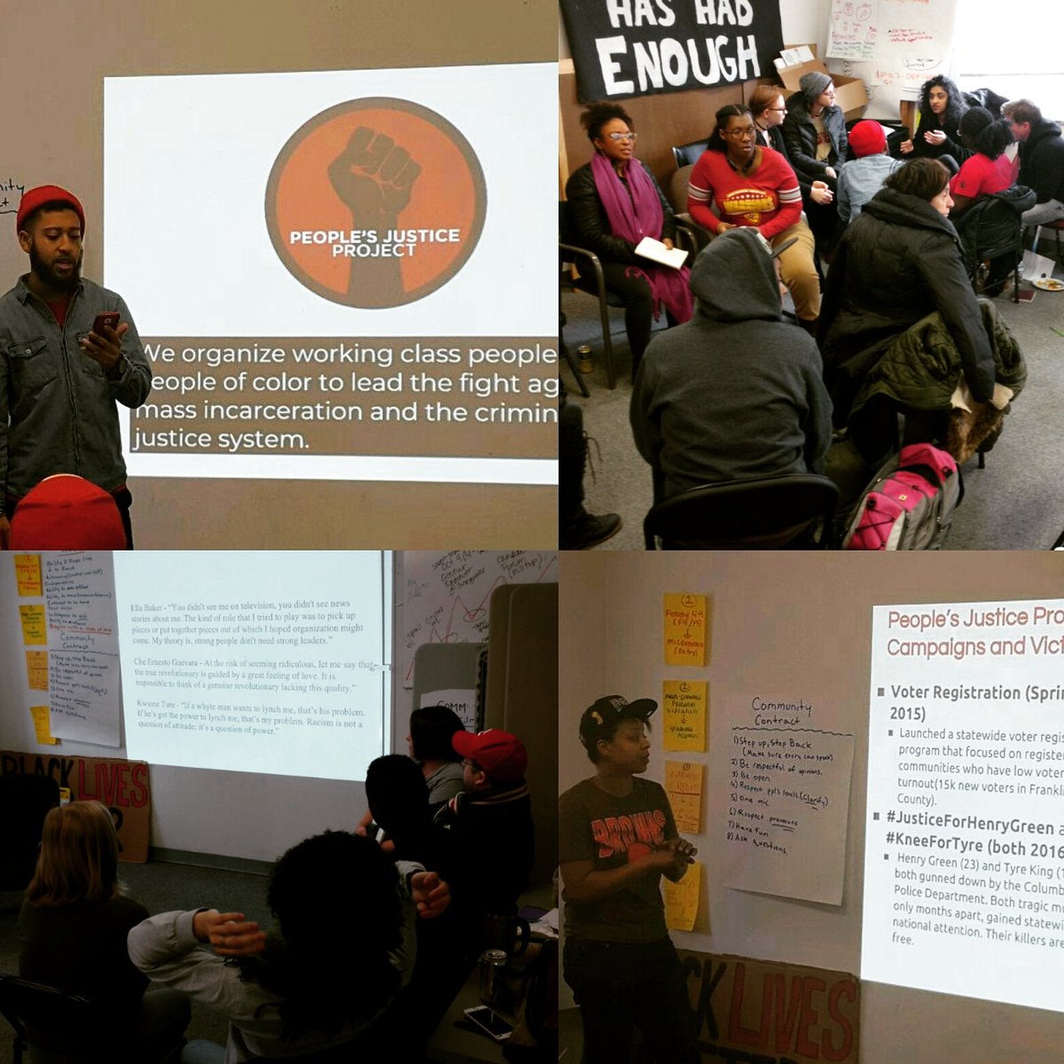 OhioPJP's tweet photo. Happening Now: PJP Winter 2018 Organizer Bootcamp! What is community organizing and how will it get us free? #CBUS4US #10KFree #10KForward #GetFree https://t.co/hi2OmCroaY