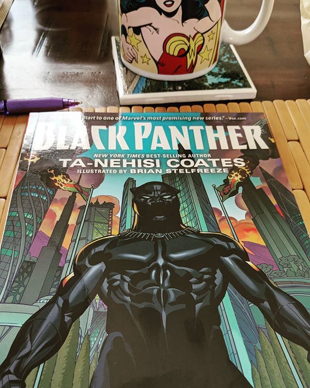 daNanner's tweet photo. #cy365 34/365 #offprompt #BlackPanther A Nation Under Our Feet Book One - I broke down and bought a physical copy of the graphic novel. Usually I stick to digital these days. And I'm having Earl grey in my #WonderWoman mug. Today is a good #conics day. https://t.co/IK76skat6d https://t.co/LsiU4TKdLU