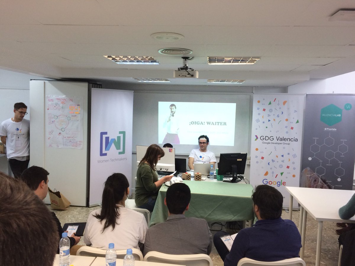 kvirrueta's tweet image. La presentación de los proyectos al jurado, impresionantes!!! Camarero virtual, asistente de coche, red social nueva, asesor fiscal y más 🙌#HackathonThings #voicekit @gdgvalencia @WtmValencia @valencia_lab @Landbot_io @ActionsOnGoogle