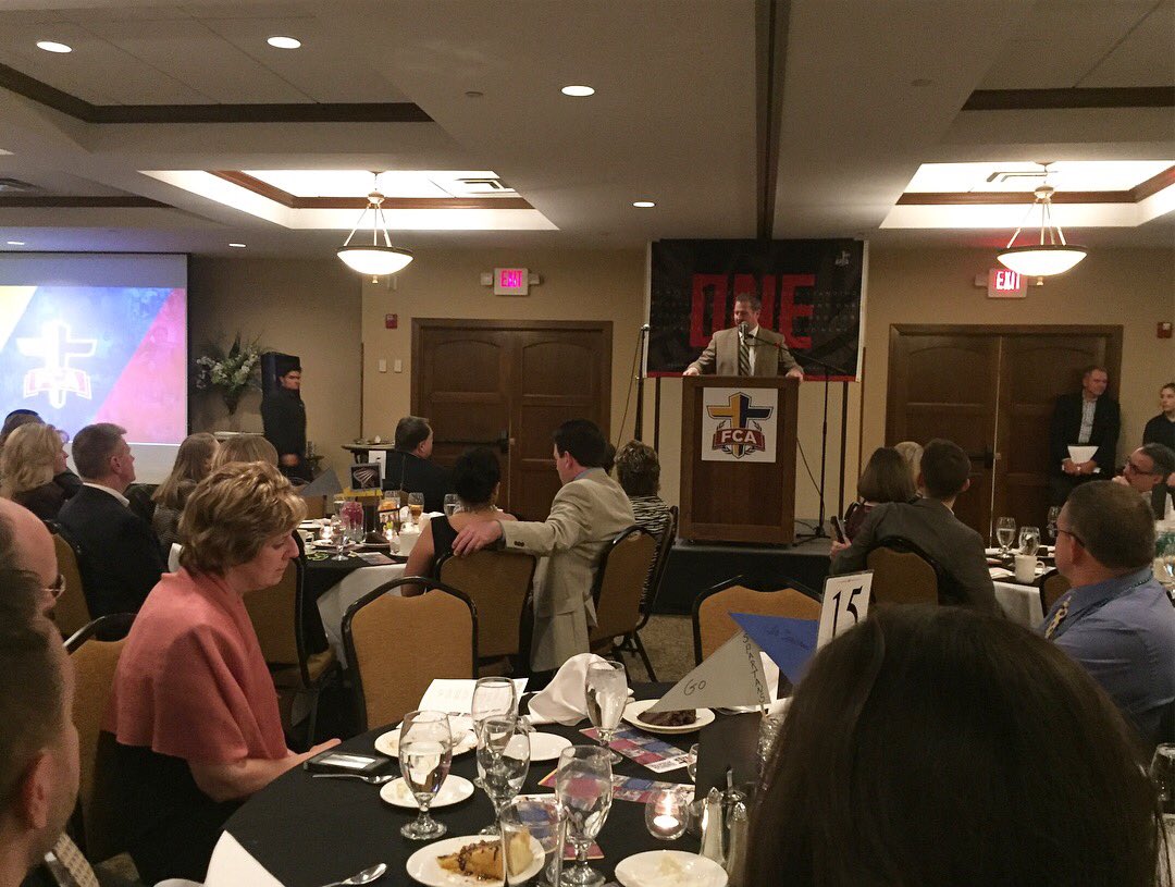 StCharlesFCA's tweet photo. Tonight, we are celebrating what God has done through the St. Charles Area FCA this year. We are grateful to hear from Jed Stugart, Head Football Coach at Lindenwood University, &amp; are anxiously awaiting our keynote, Houston Nutt! #STCFCA https://t.co/fVBMLqaOXW