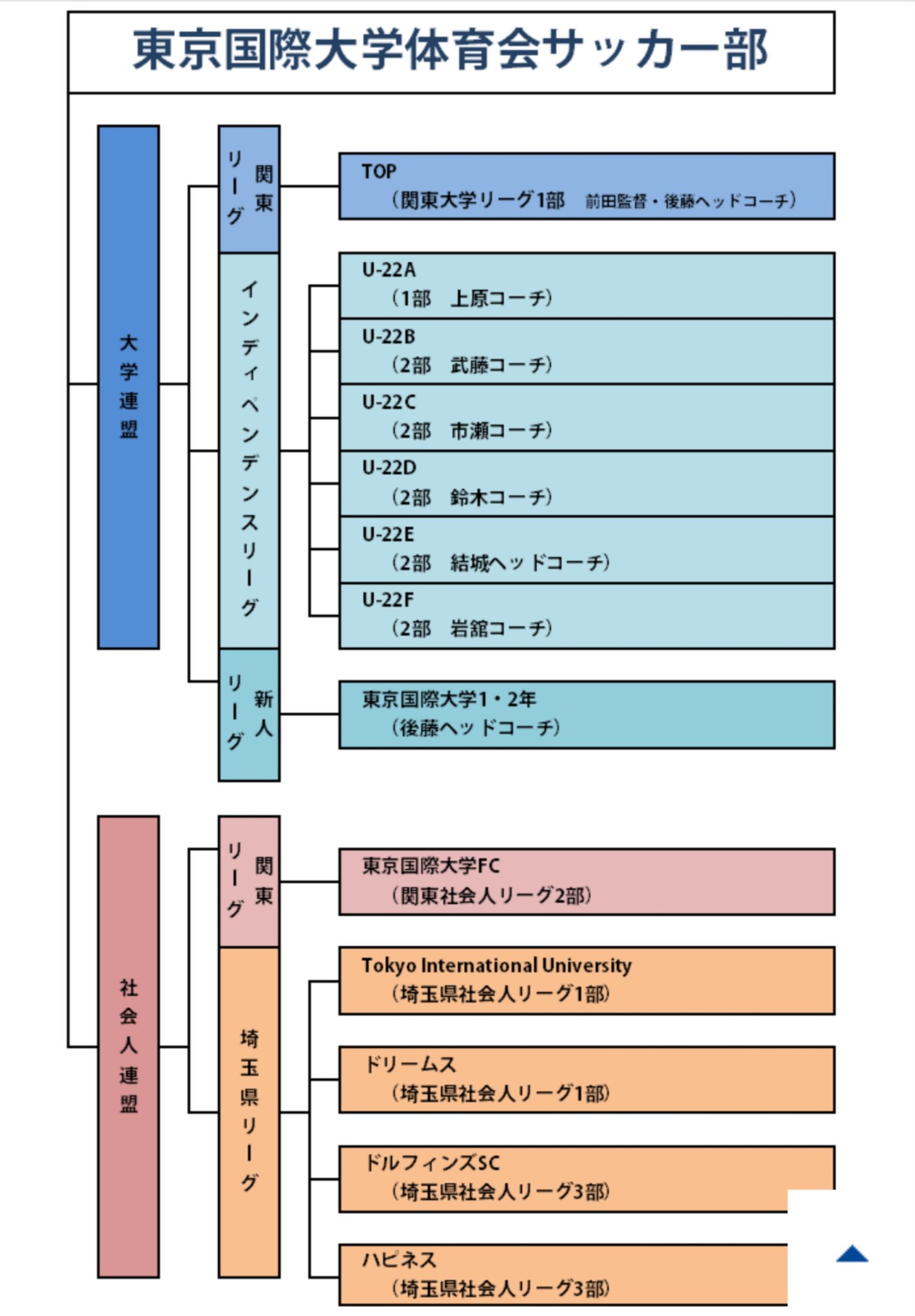 تويتر 久喜乃寒梅 Kanbaildh2 على تويتر 東京国際大学サッカー部組織図 東京国際大学サッカー 部は部員500人 昨年度 が所属 部員のプレイの場を関東大学1部と関東大学インディペンデンスリーグ 6チーム だけで賄いきれず 東京国際大学fc 関東社会人2部 他社会人登録