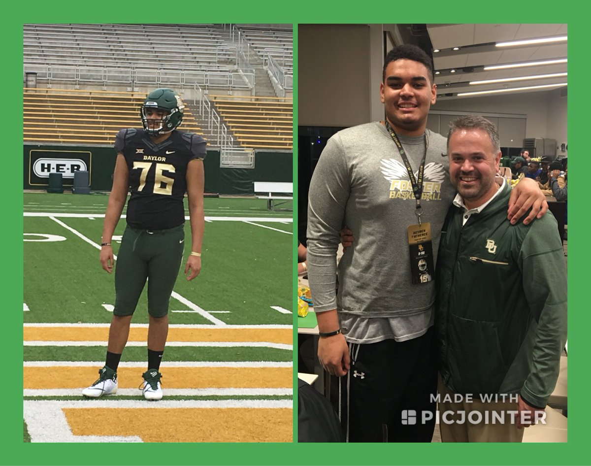 Appreciate Coach Rhule taking a pic. Big fella had a great time at Baylor 🏈 JR day. Awesome coaching staff!