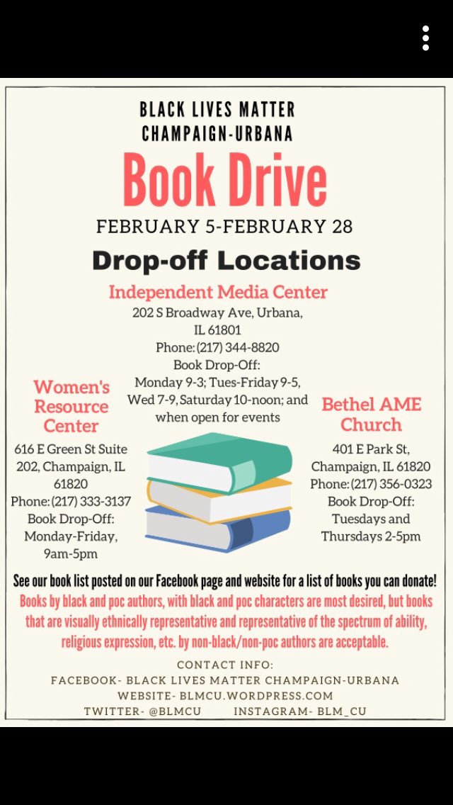 For those that are interested in how they can help. You can:           -Share this flyer on your social media platforms
-donate any new/lightly used books to the following drop off locations
#BLACKLIVESMATTER #BlackHistoryMonth