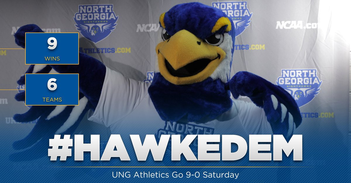 A WWWWWWWWWinning day for #NighthawkNation as UNG teams go 9-0 today! <a href="/UNGBaseball/">UNG Baseball</a> wins two, <a href="/UNGSoftball/">UNG Softball</a> wins two, @UNGTennis claims three wins, <a href="/UNGWBB/">UNG Women's Hoops</a> with a win and <a href="/UNGMBB/">UNG Men's Basketball</a> with the ninth win of the day! #HawkedEm