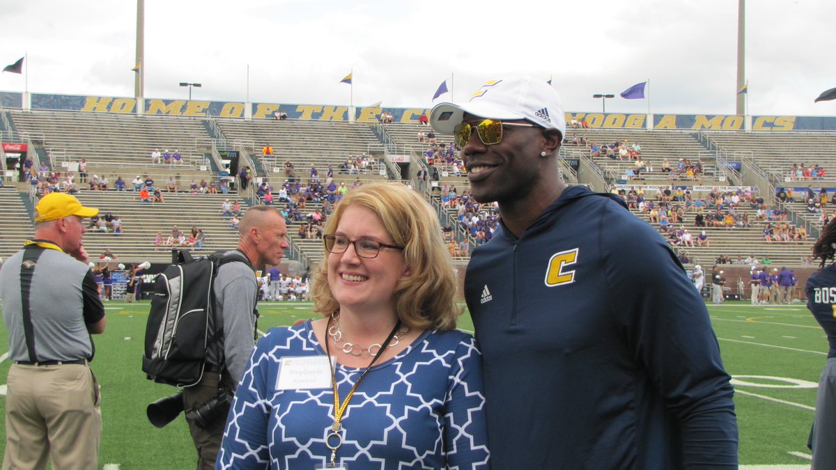 DAVIDCARROLL3's tweet photo. #CHA football legend @terrellowens always returns for @UTChattanooga homecoming, and loves his fans. Glad to see "T.O." headed to #ProFootballHallofFame. #MocForLife @GoMocsFB https://t.co/PjTLLbr0Ja