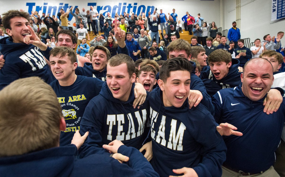 With Danny Starr's pin of Zachary Rohaley, Kiski Area wins the WPIAL Class AAA team championship, 33-24. (Steph Chambers/Post-Gazette) #WPIAL #WPIALWrestling
