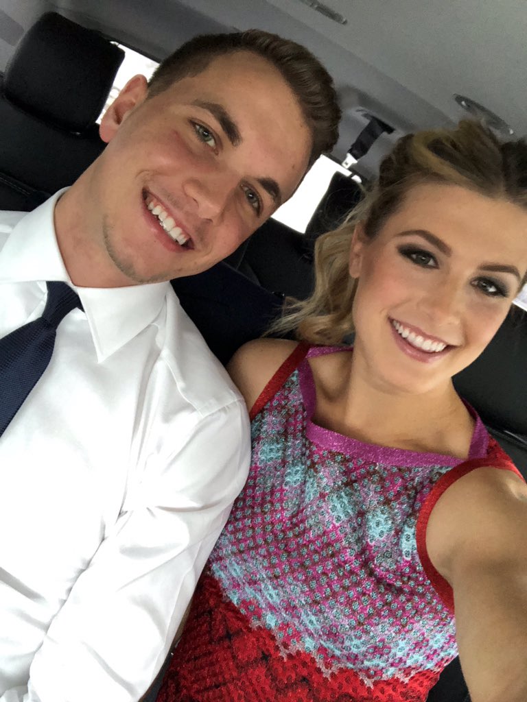 NFLCanada's tweet photo. .@geniebouchard and #SuperBowlDate John are on their way to #NFLHonors! 🏆 https://t.co/pfeMRtVr1v