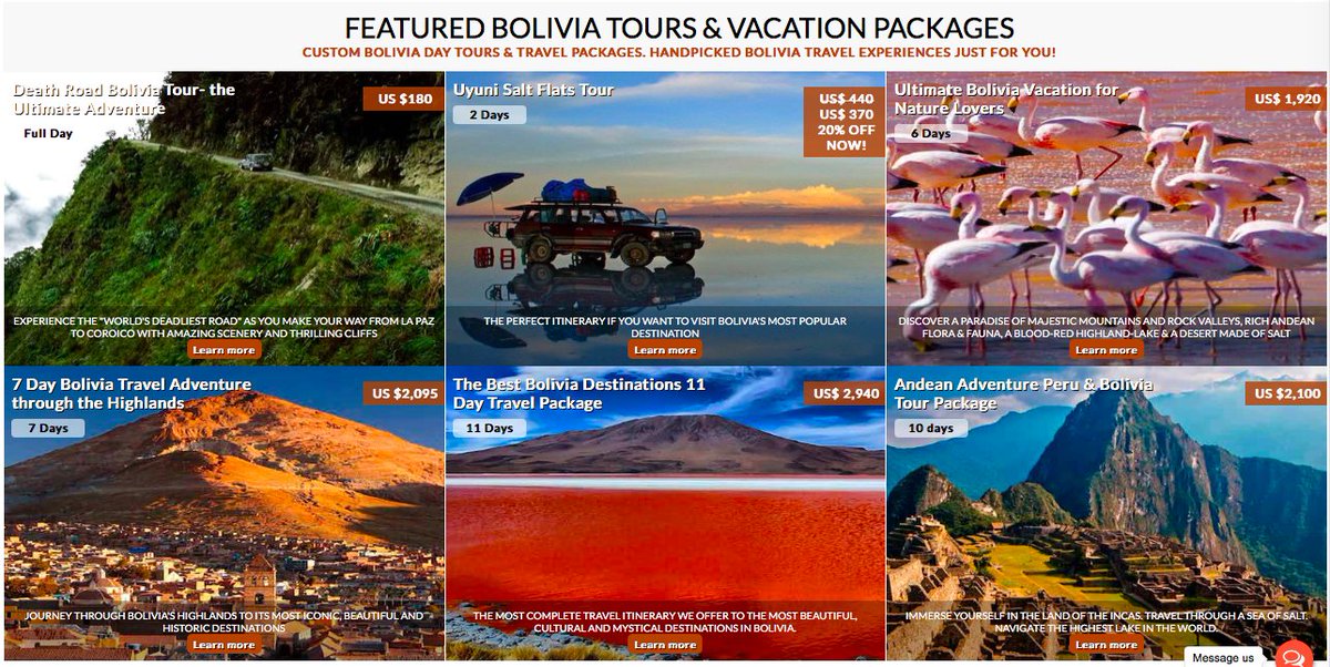 IntenseBolivia's tweet photo. We've added more #BoliviaDayTours #BoliviaTravelPackages and #BoliviaAdventureTours to our website. Visit us at https://t.co/2vi4UxcOwT or email us at sales@intensebolivia.com if you have questions.
#IntenseBolivia #BoliviaTours #BoliviaTeEspera #TripOfALifetime #adventuretravel https://t.co/Xu1v1Uqc2V