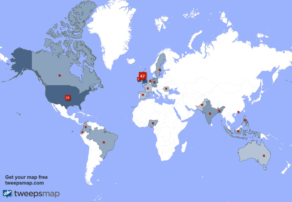 My followers live in 21 countries: UK.(45%), USA(23%)... tweepsmap.com/!AbilityGVilla… Get your free map!
