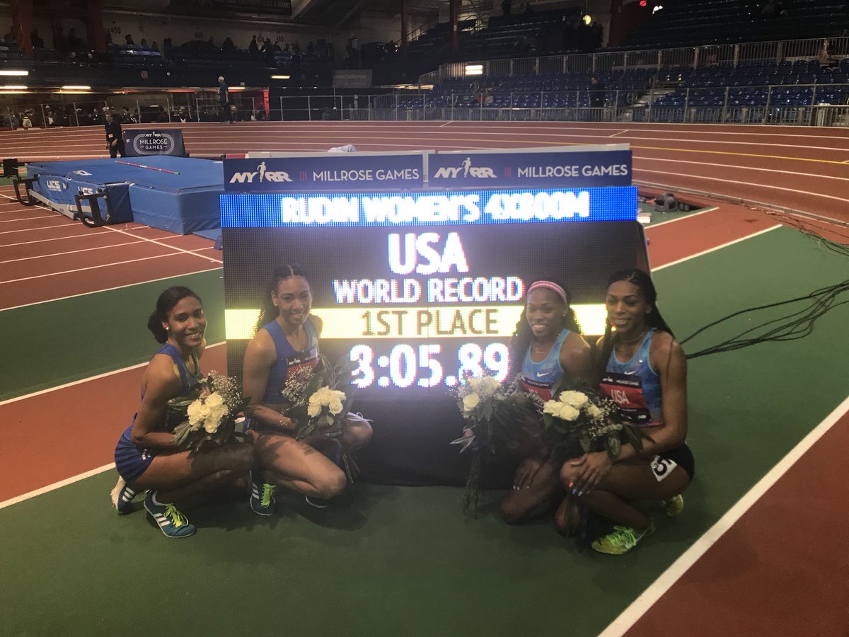 usatf's tweet photo. Presenting the 4x800m relay world indoor record holders! 🇺🇸🇺🇸🇺🇸 https://t.co/WtBfoqRDZk