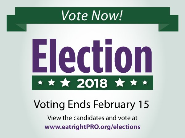 eatrightPRO's tweet photo. Only 3% of Academy members have voted in the 2018 #eatrightPRO election so far. Take a few moments to review the candidates and cast your ballot! https://t.co/SuJCdxa1m0 https://t.co/ESDIhWBxCe