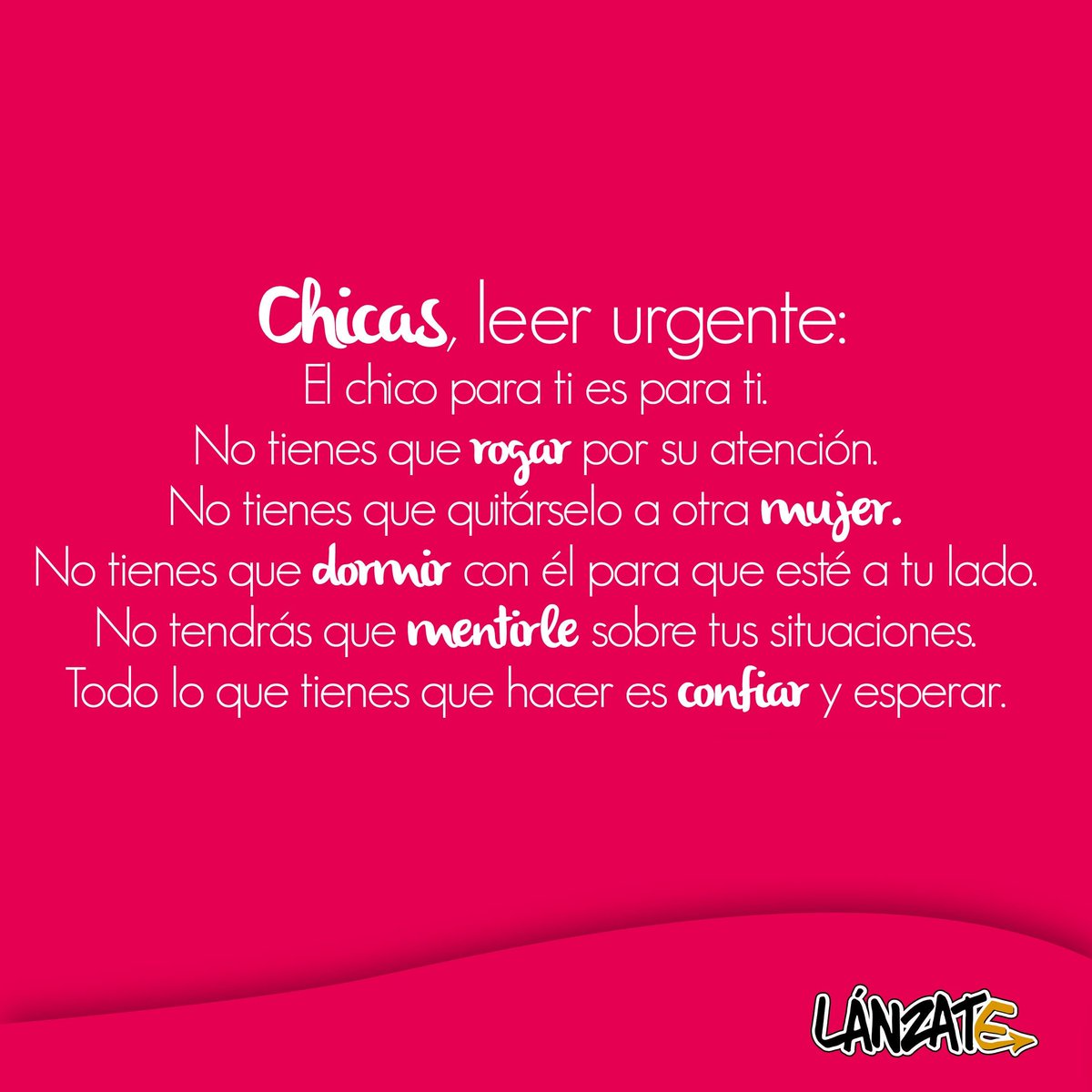 lanzate's tweet photo. ¡Si algo es para ti, no necesitas perseguirlo!

#Chicas https://t.co/EXmhUNXppd