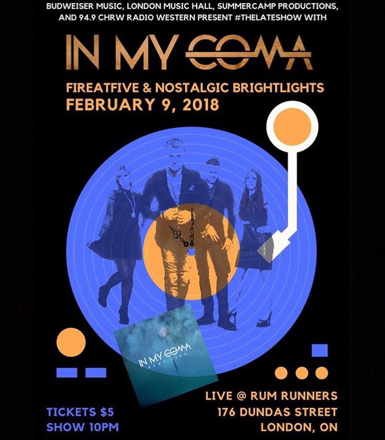 NostalgicBL's tweet photo. Feb 9th Rum Runners #rumrunners #inmycoma #nostalgicbrightlights #fireatfive #alternativerock #friday #music #london https://t.co/6bGLLWGdTV