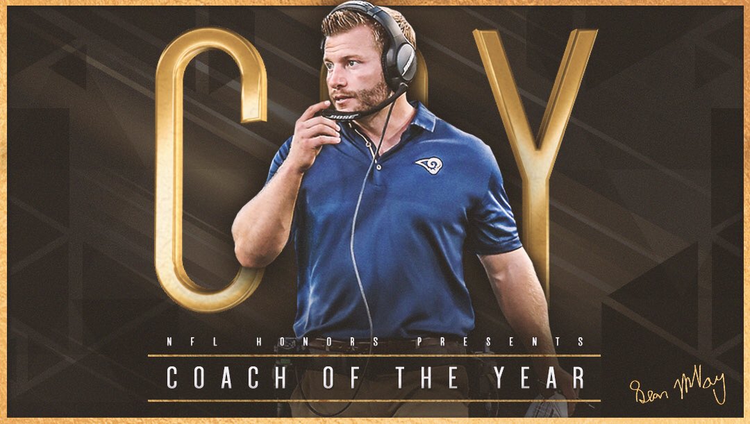 Orchestrating one of the biggest single-season turnarounds in his first year…

Sean McVay is the 2017 Coach of the Year! Congratulations, Coach McVay!

Watch #NFLHonors on @NBC at 9 PM PT.