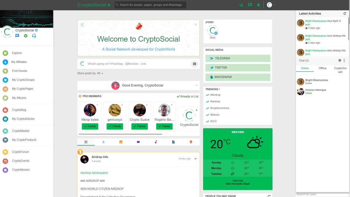 On Facebook's ban on cryptocurrencies: But the CryptoSocial no.
We are the junction of BitcoinTalk with Facebook, making better the user interaction with cryptoworld
Sign up: cryptosocial.world
#airdrop #airdropalert #CSL #CryptoSocial #CryptoWorld #bounty