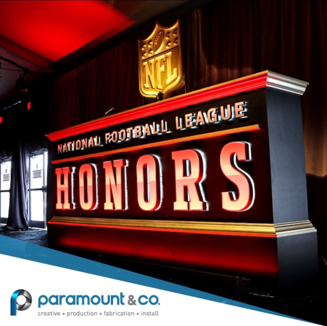 the1DanKing's tweet photo. Production and Displays for the 2018 NFL Honors.  Big thanks to the NFL creative team for the opportunity. #nflhonors #sblii #minnesota #events #paramountandco https://t.co/ikKJD6DIpY