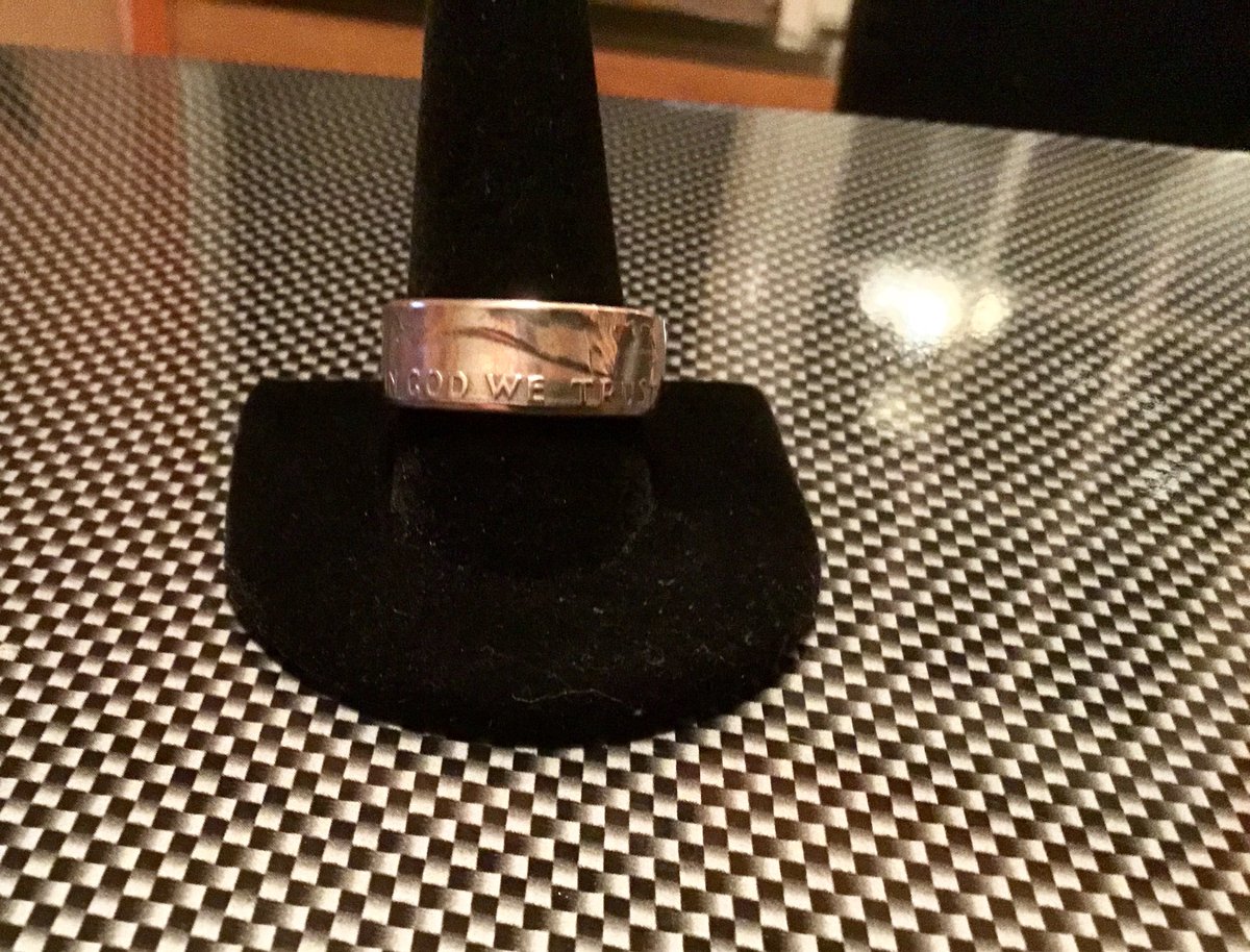 CoinDesigners's tweet image. #hightidegallery    Ben Franklin Half Dollar 1951 90%silver. In God We Trust in bold letters! Size 11 1/4.
#coinrings