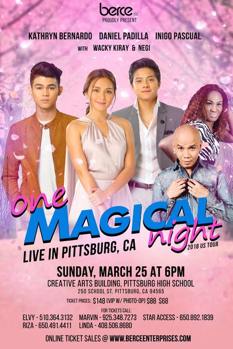TsunflowerLian's tweet photo. #OneMagicalNightConcert with KathNiel !! Buy your tickets now !!! March 25,2018 ,LIVE IN PITTSBURG,CA !! https://t.co/ObbaMSqSrA