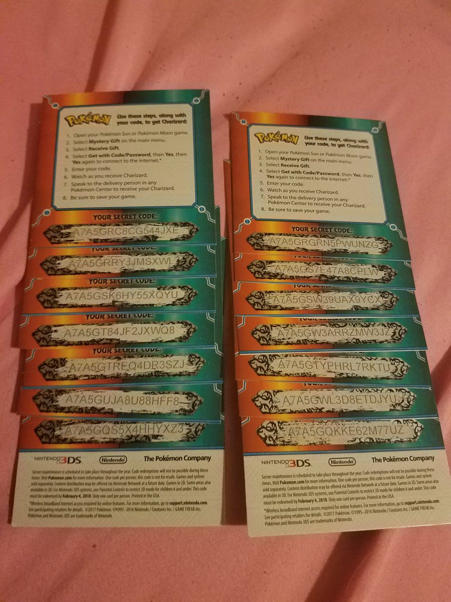 nysaurus's tweet photo. ROUND 3 OF FREE CHARIZARD CODES.
Only for pokemon sun and moon.
THIS IS THE FINAL ROUND.
If you miss it, i'm sorry. There's no more codes.
Must redeem by 4 FEB 2018 (US).
Pic 2 and 3 are close ups. Instructions on pic 4.
#pokemon #targetcharizard #pokemonsunmoon https://t.co/ovMhueppdR