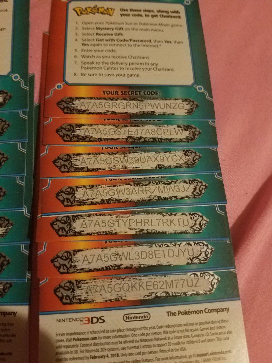 nysaurus's tweet photo. ROUND 3 OF FREE CHARIZARD CODES.
Only for pokemon sun and moon.
THIS IS THE FINAL ROUND.
If you miss it, i'm sorry. There's no more codes.
Must redeem by 4 FEB 2018 (US).
Pic 2 and 3 are close ups. Instructions on pic 4.
#pokemon #targetcharizard #pokemonsunmoon https://t.co/ovMhueppdR