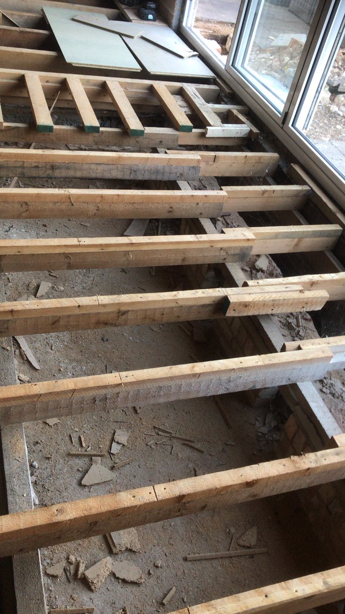 dmc_carpentry's tweet photo. Floor levels out by 55mm over whole area some serious packing requires. Lunch from 1987 in the floor void Lol older than me https://t.co/Q3I8OqIhA8