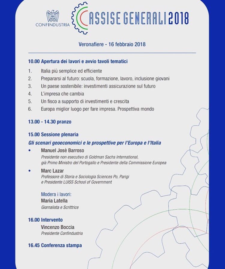 GGI_Taranto's tweet photo. 16 febbraio a Verona Assise Generali 2018 da cui uscirà un'agenda economica per il Paese https://t.co/5baB7MSPpU