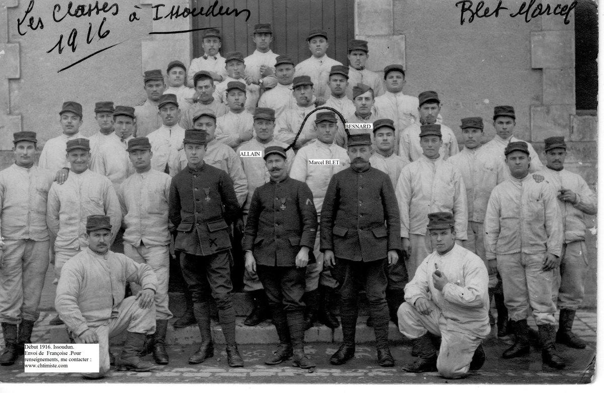 Le_Chtimiste's tweet photo. Soldats du 68e régiment d'infanterie - Issoudun, début 1916 - Marcel BLET, né  1897, a été tué par une torpille à Avocourt (55) près de Verdun le 27 mai 1918 (témoignage de 2 camarades) ---> https://t.co/DJ2NppKFEr - Merci à Françoise #Chtimiste #68eRI #infanterie19141918 https://t.co/ONWNFsSH68