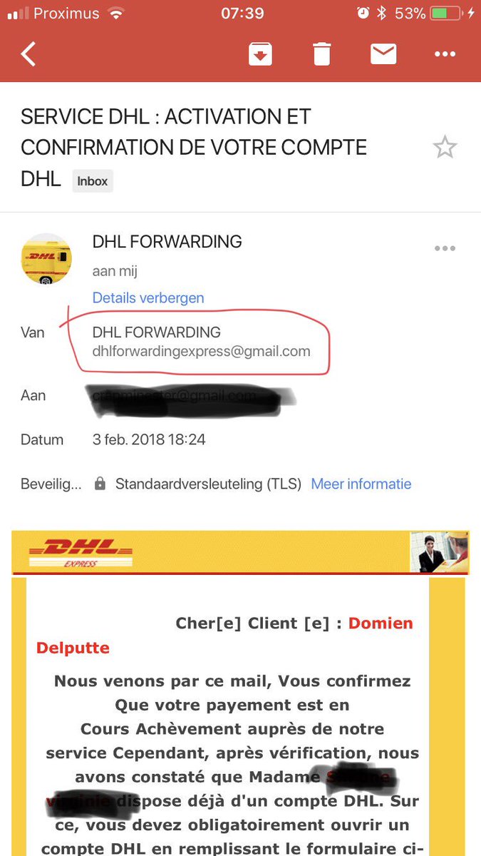 DHL die Gmail gebruikt? Hmm 🤔 Iemand ervaring mee? #DHLexpress #DHL #DHLforwarding