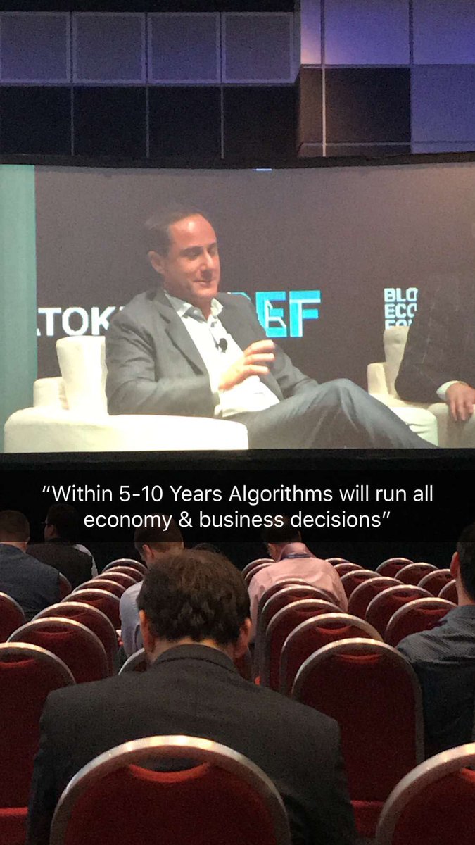 gunhudson's tweet photo. “Within 5-10 Years algorithms will decide all economic and business decisions” #BEF2018 https://t.co/a1bIptsJOt