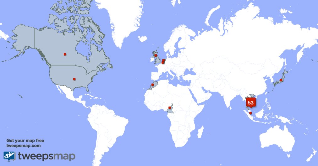 mccombe86's tweet photo. My followers live in 12 countries: Cambodia(46%), Singapore(11%)... https://t.co/oQggQRUiTb Get your free map! https://t.co/9QUztB3FP9