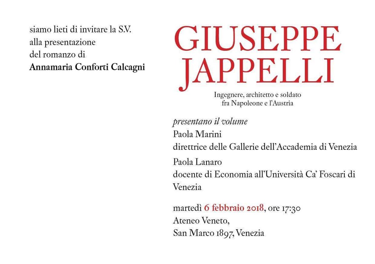 AteneoVeneto's tweet photo. Martedì 06.02> #Venezia #Napoleone #Austria e #Serenissima sullo sfondo del romanzo sulla vita di Giuseppe #Jappelli @AteneoVeneto. https://t.co/YEfMz4S3NV