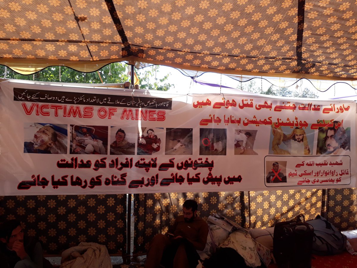DSAlliance_'s tweet photo. Some of our students are present at Dharna site to show solidarity with pushtoons struggling for justice. The sitin will continue until their all 4 demands are met.
End enforced disappearances
Arrest Rao Anwar
Remove landmines from FATA
Bring back missing persons. #PushtoonSpring https://t.co/EYKFQtMB81