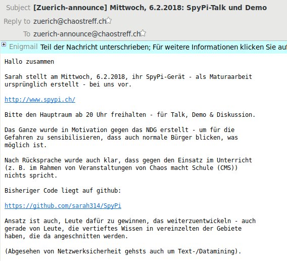 vecirex's tweet photo. Ankündigung via zuerich-announce@-ML des #CCCZH erfolgt.
Python3-Code liegt auf github - Weiterentw. erwünscht:
https://t.co/pD7wK2OEiZ
Das Projekt ist für #ChaosMachtSchule geeignet.
#StopBÜPF #NDGnein #VISNDB #NSAUA #SIGINT #COMINT #Massenüberwachung
/@FuturICT @chaosupdates https://t.co/thMIXLzoRe