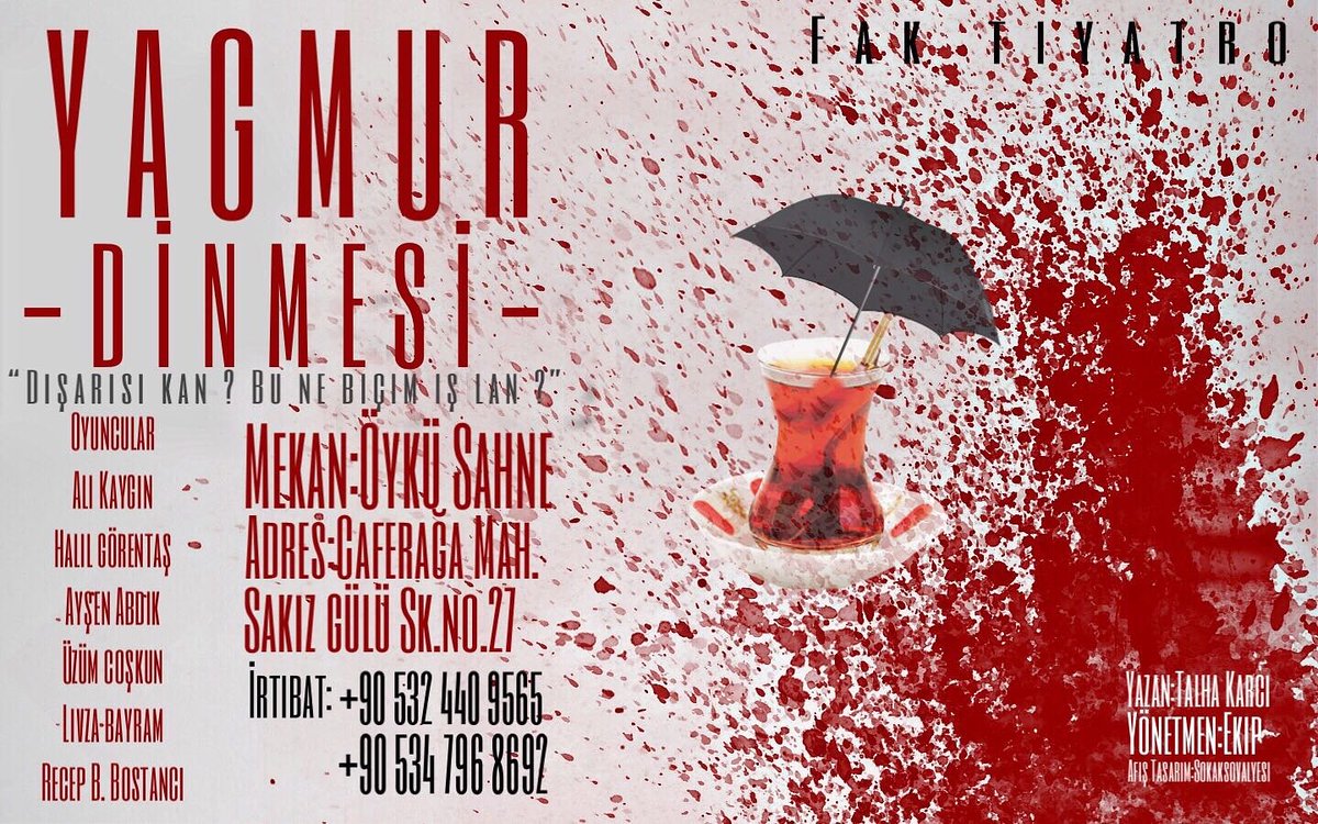 <a href="/KRCTalha/">Talha Karcı</a> nın yazdığı ilk oyun olan #YagmurDinmesi 6 Şubat Salı 20.30'da <a href="/OykuSahne/">ÖyküSahne</a> de seyirciyle buluşuyor!

Bu tweeti RT yapan bir takipçimize çift kişilik bilet hediye!

#kadikoy #sahne #oyun #tiyatro #etkinlik #kadikoyetkinlikleri #TalhaKarcı