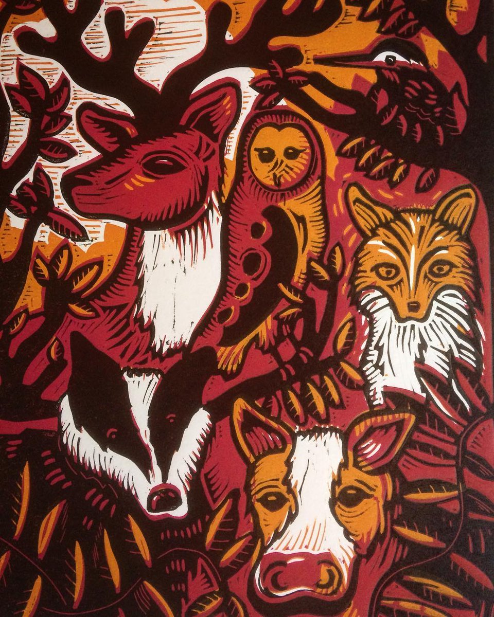 WSP_Phillip's tweet photo. Animals is the Wood linoprint #linoprint #linocut #art #artist #animals #3colour https://t.co/YIWKYLTkrW