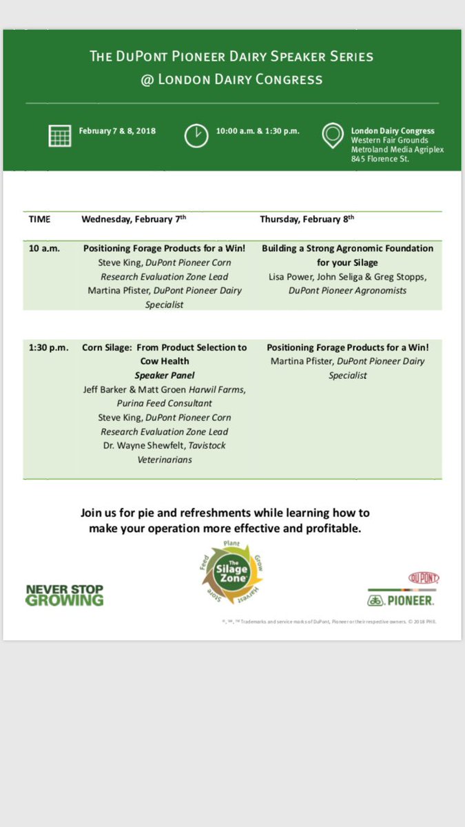 Stop by @DuPontPioneer at the London Dairy Congress and catch some great presentations on producing Forages for your Dairy Herd.