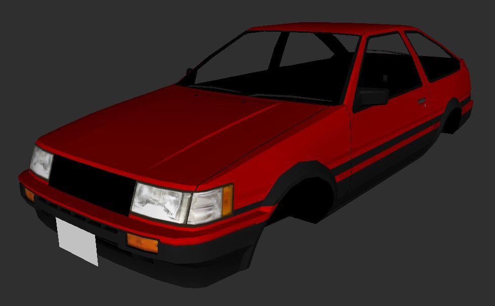 GM2_ken's tweet photo. ローポリと言ってもテクスチャ作業は割と時間かかります。
バトルギアのAE85をリスペクトしながら製作中です！#project_BG #バトルギア #ハチゴー #ハチロク #MOD #Race07 #GTREvo #RaceOn #RaceInjection https://t.co/rVUonxnC6u