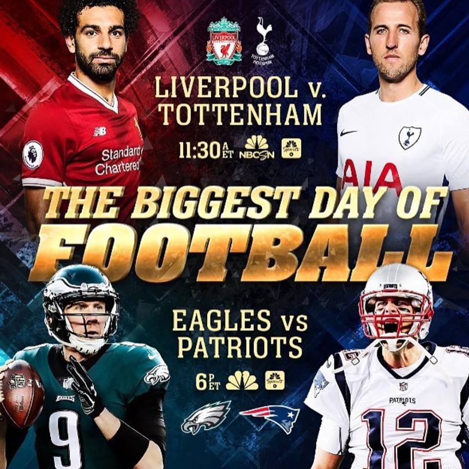 VivaLiveTvNL's tweet photo. Vanavond Liverpool tegen Tottenham en als afsluiter de Eagles tegen de Patriots !! https://t.co/YFokTGIaQz