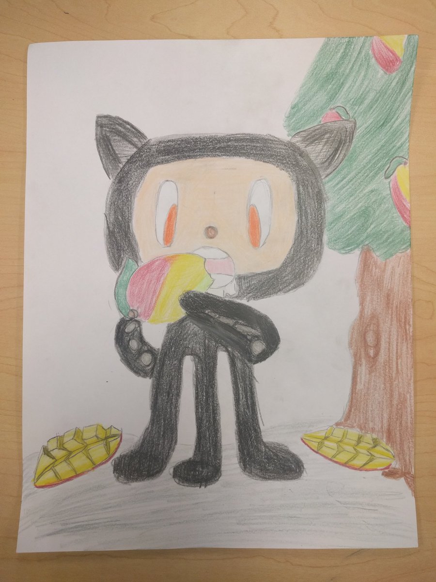 rubsla's tweet photo. Eating mango @GitHubEducation @github @fiumangohacks #MyOctocat #MangoHacks18 #mymangostory https://t.co/Fj7J061Yra
