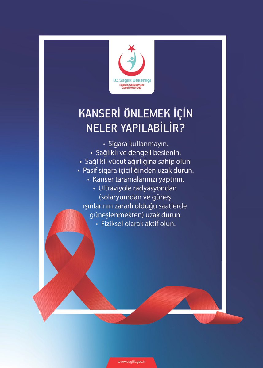 saglikbakanligi's tweet photo. Yaşam biçiminizde yapacağınız değişikliklerle kanser türlerinin birçoğunu önleyebilirsiniz.

#DünyaKanserGünü https://t.co/yExPibdtRg