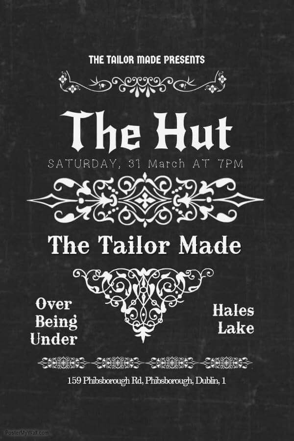 Hey we're playing with friends <a href="/the_tailor_made/">The Tailor Made</a> and @haleslake_ in The Hut soon and its free in what more could you ask for