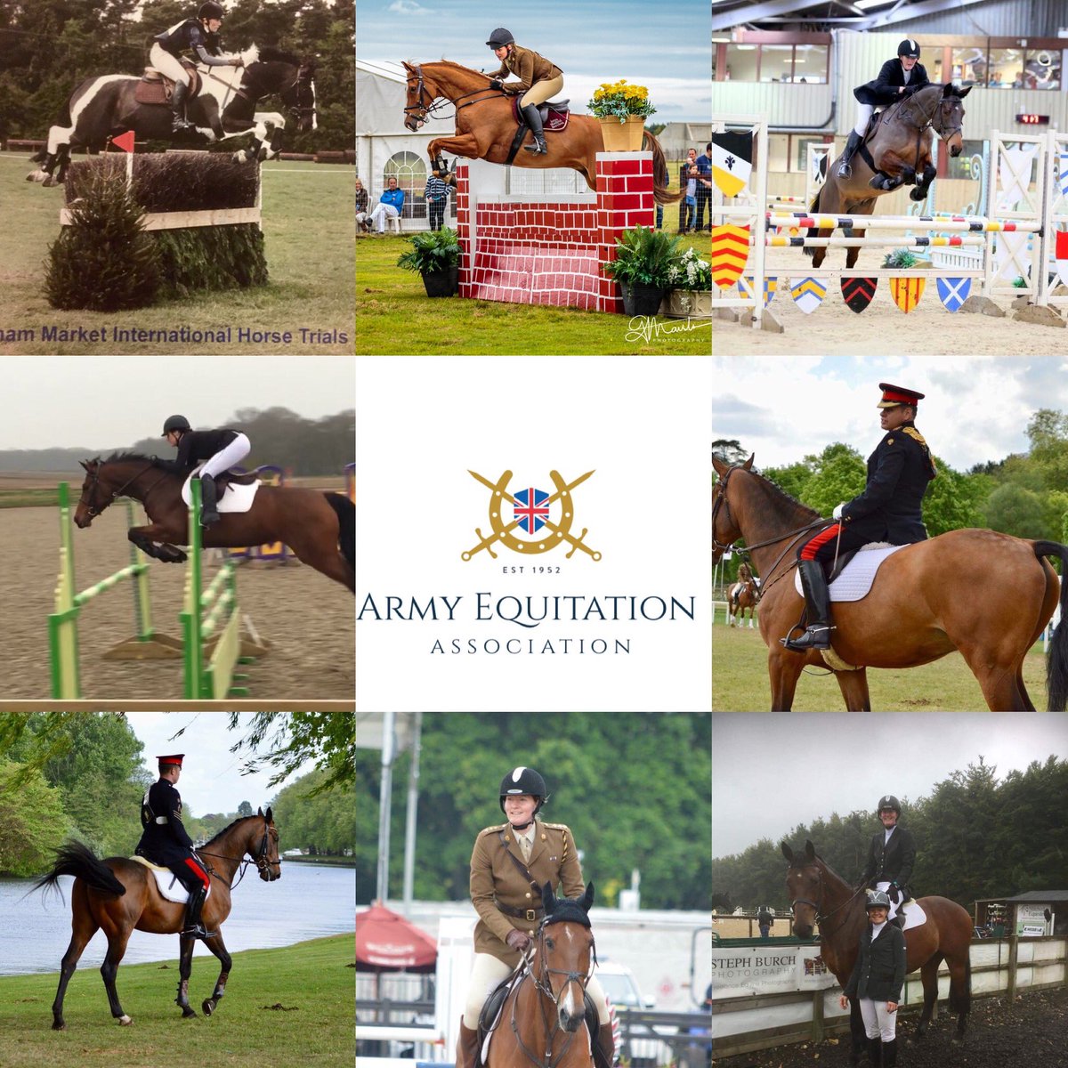 ArmyEquiUK's tweet photo. Army SJ/Eventing Team 2018
Maj Chambers, Capt Nicholls, CoH Glass and LCoH Raffell @HCMRegt. Capt Lambert and LCpl Hall @RHQ_The_RLC. Capt Lee-Smith @ArmyAirCorps. Capt Parkinson, SSgt Moore and LBdr Farren@KingsTroopRHA. 2Lt Finlay Int Corps. OCdt Lambert @ArmyMedServices. https://t.co/pm9UyIVwDf