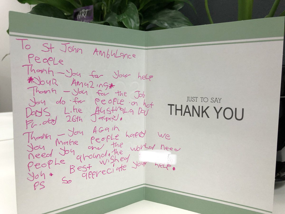StJohn_SA's tweet photo. We always love to receive ‘thank you’ cards, and hear about the impact our volunteers have on people and their everyday lives. 

This is from a patient we helped on Australia Day - we’ll make sure our volunteers who were involved are informed #TeamSJA #StJohnSA #Adelaide https://t.co/EVnspSb4h6
