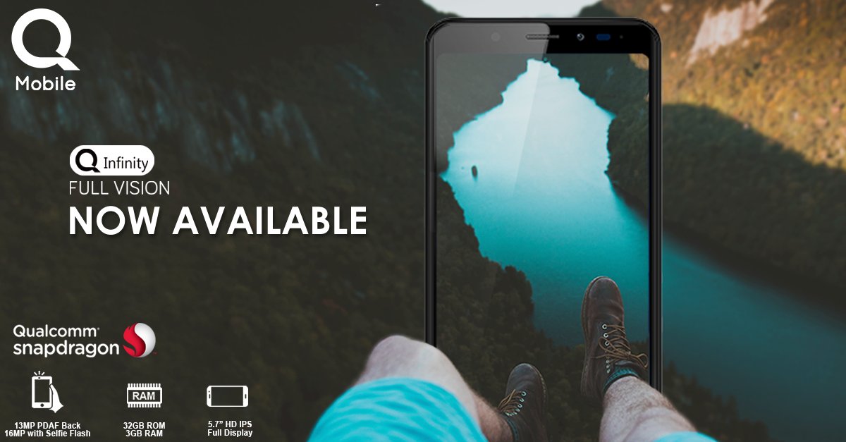 QMobileDigital's tweet photo. Step into the world of Full VISION with #QInfinity's 5.7" HD IPS Display by enjoying a larger-than-life experience. Buy yours now for only Rs. 16,999: https://t.co/eirki5Dfr6
#QMobile https://t.co/kmdJ25vdfk