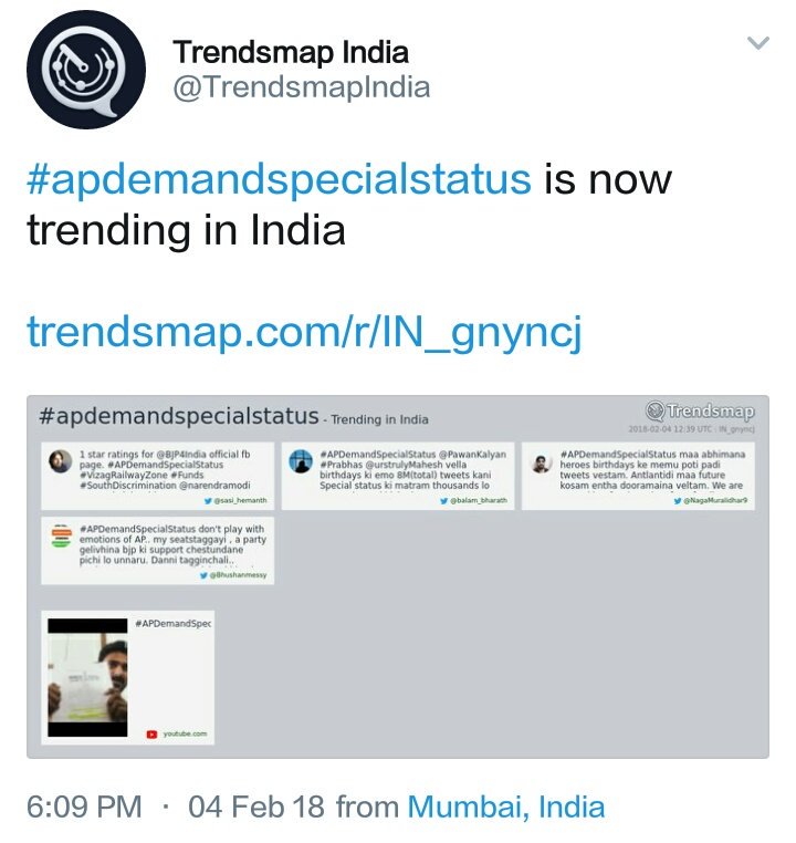 Saiprasad_drlng's tweet image. Aaatt...
Within 10min Trending in India
#APDemandsSpecialStatus 
#BJPcheatedAP
